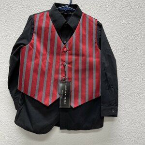 Andrew Fezza Boys 5 - 3 pc Vest Suit NWT Red Black Tie Vest Pants Shirt Holidays
